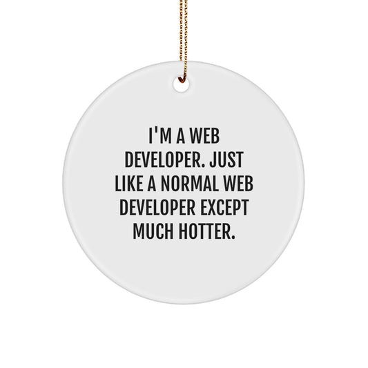 Unique Gifts from Friends for Web Developer, Funny Circle Ornament for Christmas, I'm A Web Developer. Just Like A Normal Web Developer Except Much Hotter. - Image 1