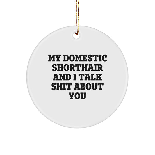 Funny Domestic Shorthair Cat Gifts for Men from Friends - 'My Domestic Shorthair And I Talk Shit About You' Circle Ornament, Christmas Unique Gifts - Image 1
