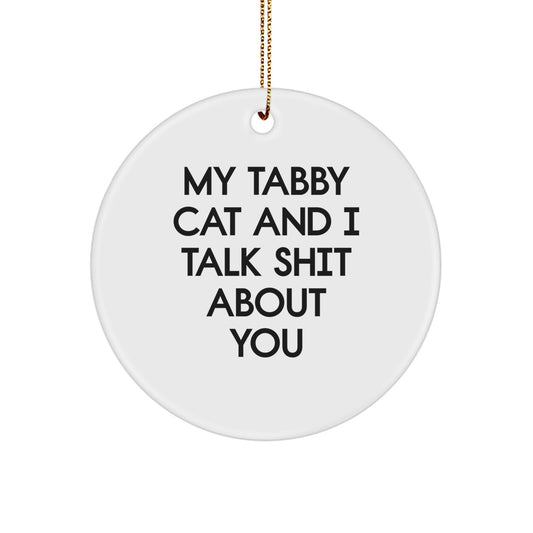 Funny Tabby Cat Gifts for Men, Women, Friends, Coworkers, Family - Circle Ornament, My Tabby Cat And I Talk Shit About You Quote, Christmas Unique Gifts from Men to Family - Image 1