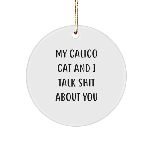 Funny Calico Cat Gifts for Women, Circle Ornament 'My Calico Cat And I Talk Shit About You' - Image 1