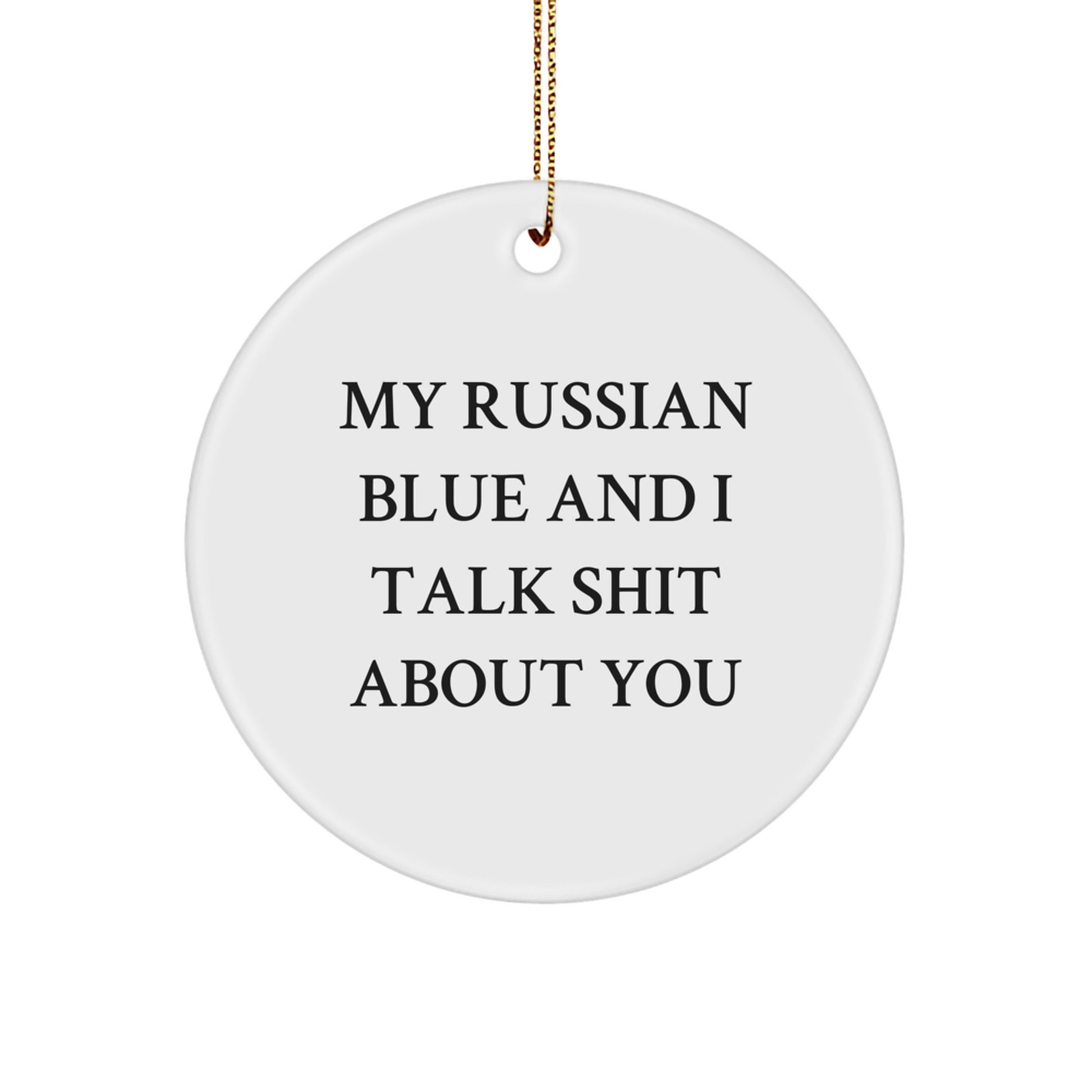 Funny Russian Blue Cat Gifts from Men to Family for Christmas Unique Circle Ornament - Image 1