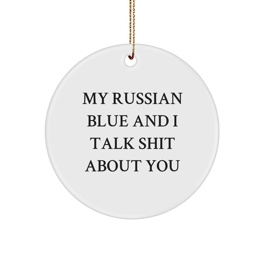 Funny Russian Blue Cat Gifts from Men to Family for Christmas Unique Circle Ornament - Image 1