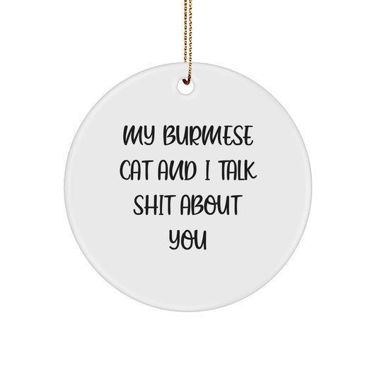 Funny Burmese Cat Circle Ornament Gifts from Friends, Family, or Coworkers for Christmas Season, 'My Burmese Cat And I Talk Shit About You' Lover, Unique Cat Lover Gift - Image 1