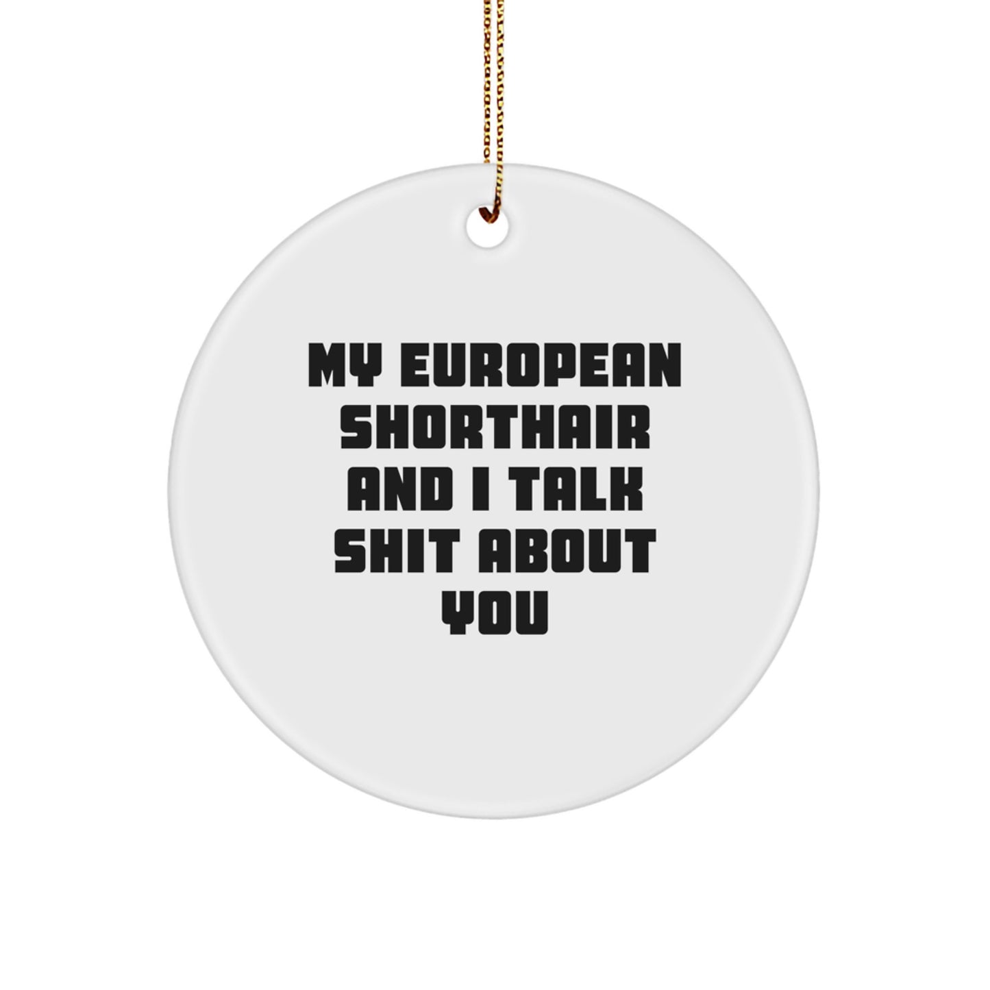 Funny European Shorthair Cat Lover Gifts from Friends - My European Shorthair And I Talk Shit About You Christmas Unique Circle Ornament, European Shorthair Cat Decorations - Image 1