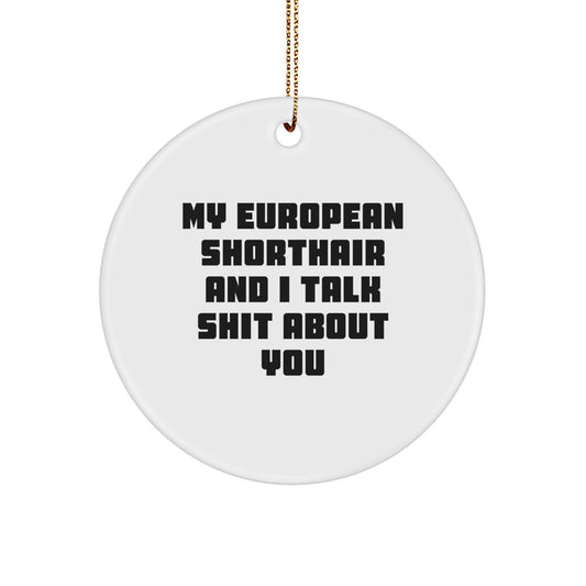 Funny European Shorthair Cat Lover Gifts from Friends - My European Shorthair And I Talk Shit About You Christmas Unique Circle Ornament, European Shorthair Cat Decorations - Image 1