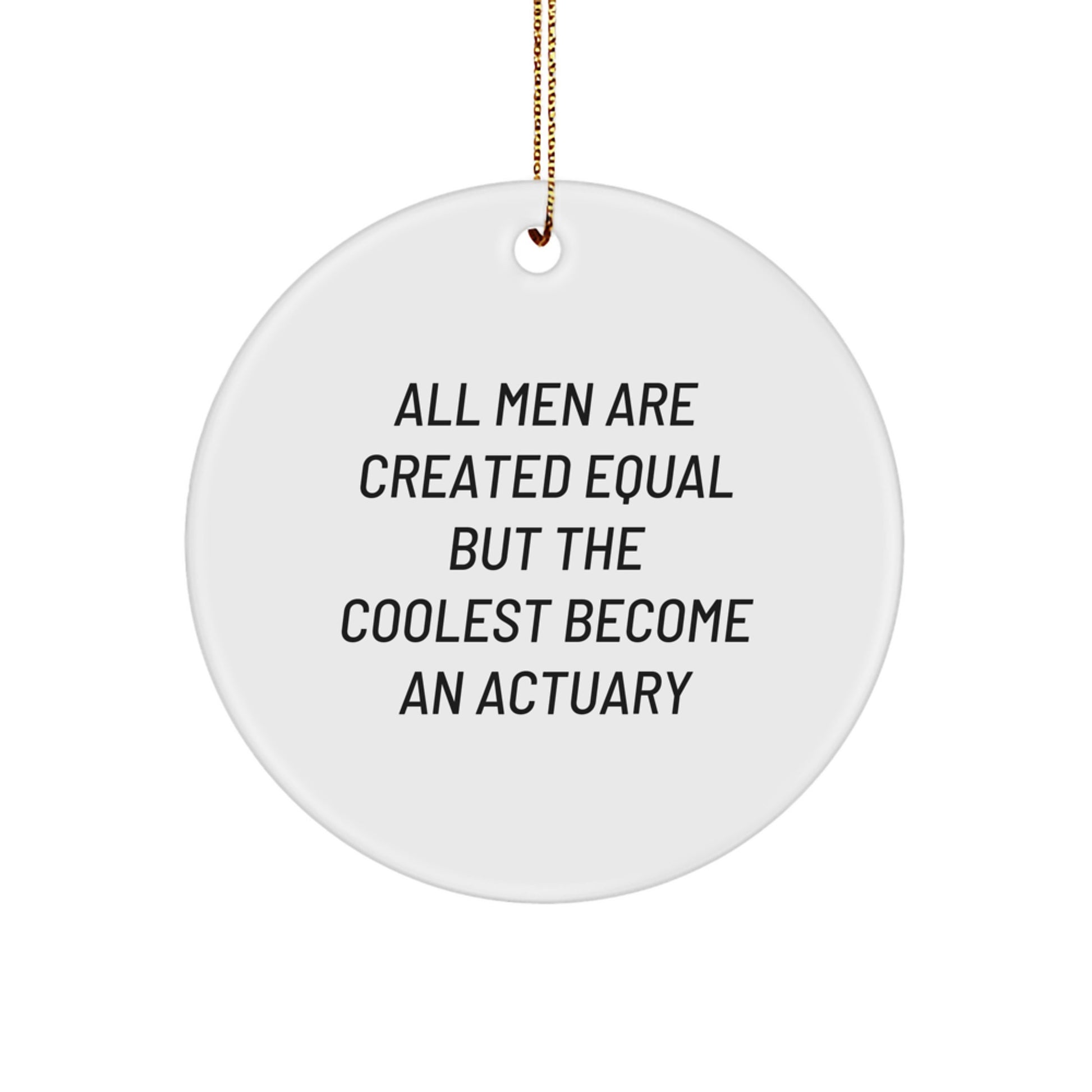 Funny Actuary Gifts from Men for Christmas Unique Circle Ornaments, 'All Men Are Created Equal But The Coolest Become An Actuary' Motivational Quote Decorations - Image 1