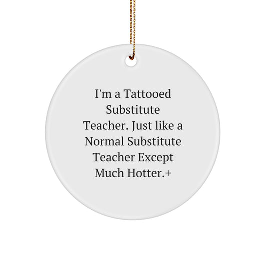 Funny Substitute Teacher Gifts for Men, Women, and Coworkers - Christmas Unique Circle Ornament with Gold Cord, Perfect for Friends - Image 1