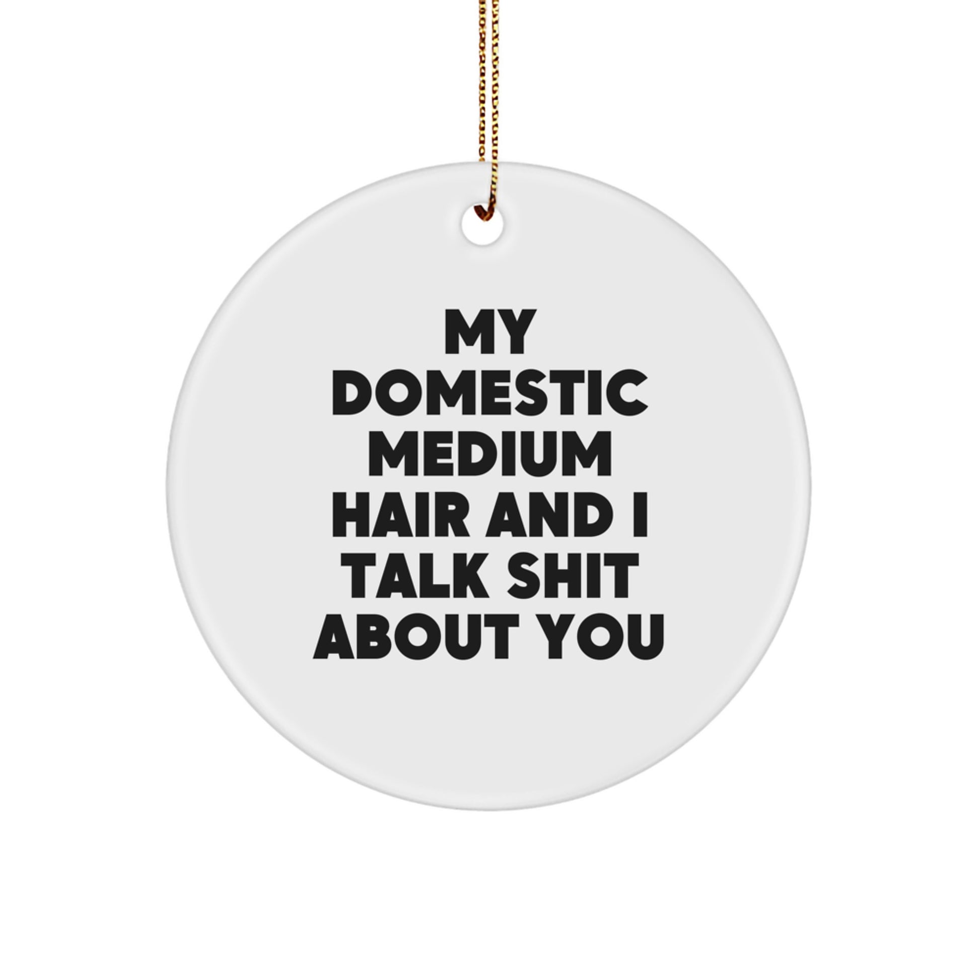 Funny Gifts from Friends for Domestic Medium Hair Owners - 'My Domestic Medium Hair And I Talk Shit About You' Circle Ornament, White, Christmas Unique Gifts - Image 1