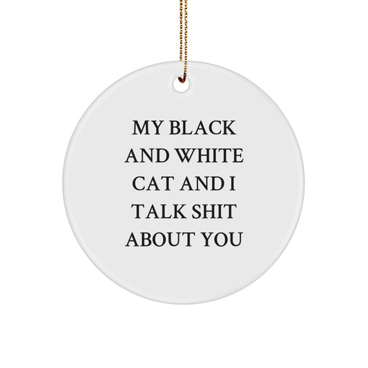Funny Black and White Cat Circle Ornament, Gifts from Friends for Christmas Unique Gifts, Black and White Cat Lover Ornament - Image 1