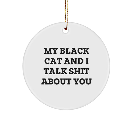 Funny Black Cat Gifts for Men - My Black Cat And I Talk Shit About You Circle Ornament, Unique Christmas Decorations for Black Cat Lovers, Gift from Men to Friends - Image 1