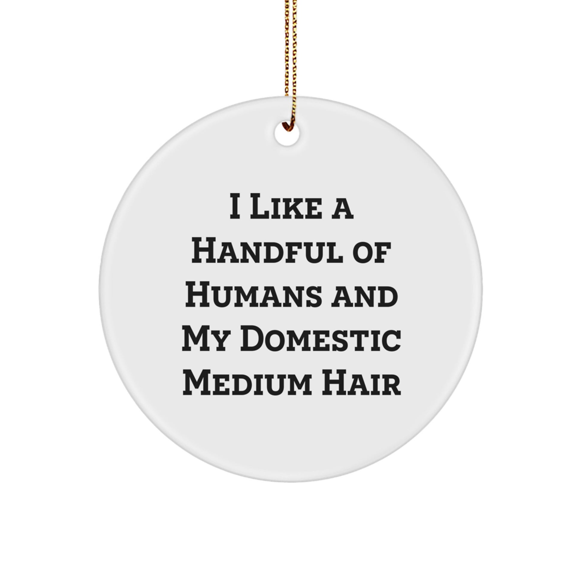 Funny Domestic Medium Hair Cat Gifts for Friends and Family - I Like A Handful Of Humans And My Domestic Medium Hair Cat Circle Ornament, Perfect for Christmas - Image 1