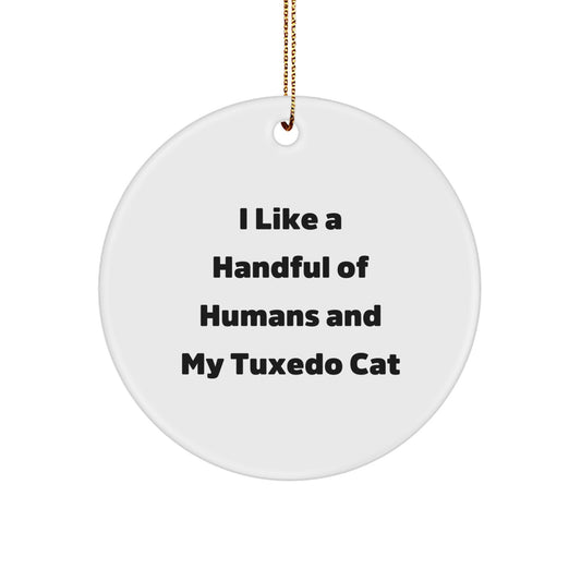 Tuxedo Cat Lovers Gifts for Friends, Funny 'I Like A Handful Of Humans And My Tuxedo Cat' Circle Ornament, Christmas Unique Gifts from Men to Women - Image 1