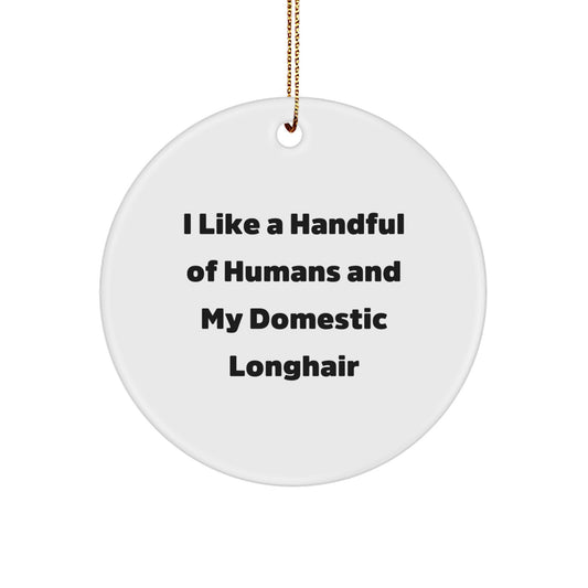 Funny Domestic Longhair Cat Gifts for Men from Friends and Family - I Like A Handful Of Humans And My Domestic Longhair Christmas Ornament - Image 1