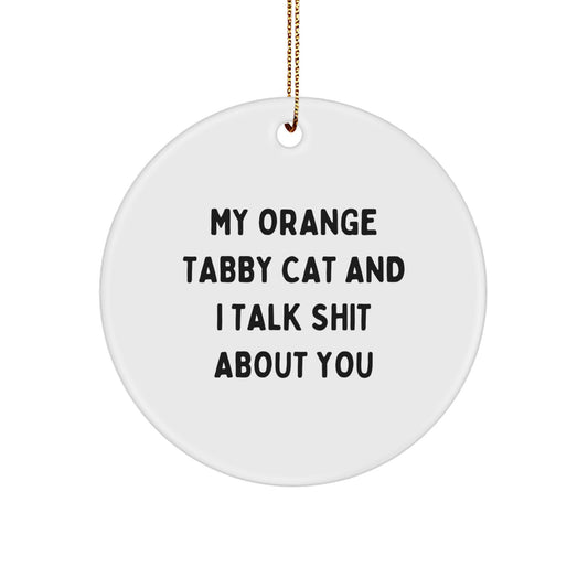 Funny Orange Tabby Cat Gifts for Friends, Family - My Orange Tabby Cat And I Talk Shit About You Circle Ornament with Gold Cord - Christmas Unique Gifts from Men - Image 1
