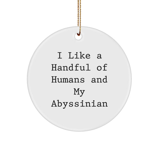 Funny Abyssinian Cat Gifts, I Like A Handful Of Humans And My Abyssinian Christmas Circle Ornament, White, Unique - Image 1