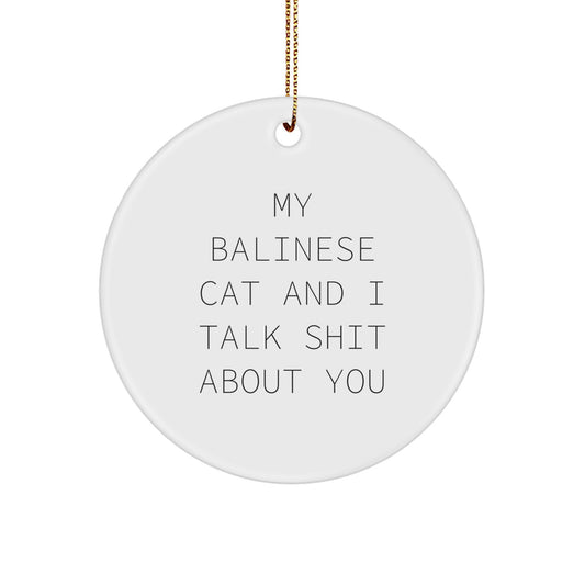 Funny Balinese Cat Christmas Circle Ornament Gifts for Cat Lovers from Friends, 'My Balinese Cat And I Talk Shit About You' Humorous Decor - Image 1