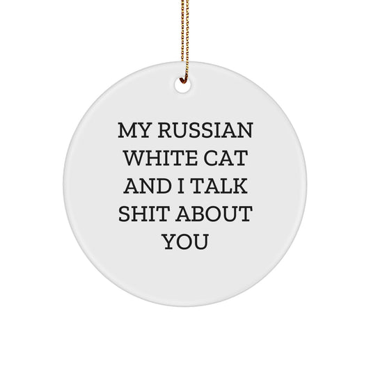 Funny Russian White Cat Circle Ornament - Gifts for Cat Lovers from Friends and Family, Christmas Unique Ornaments for Home Decor - Image 1