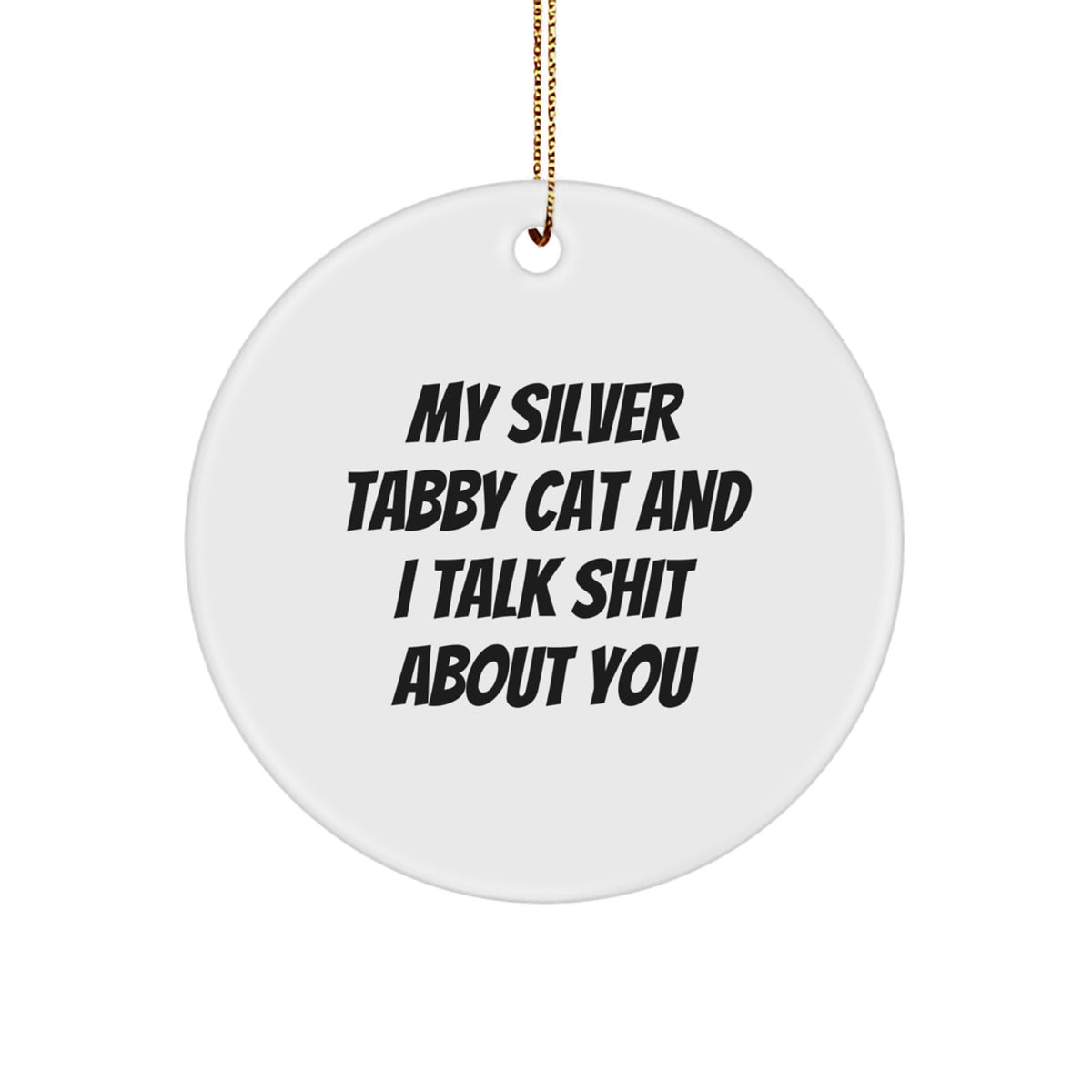 Silver Tabby Cat Circle Ornament Funny Quote Gifts for Men from Friends - Image 1