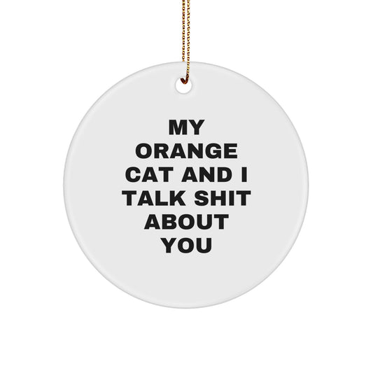 Funny Orange Cat Circle Ornament, Orange Cat Gifts for Friends, Christmas Unique Gifts from Men to Women, 'My Orange Cat And I Talk Shit About You' Circle Shaped Decoration - Image 1