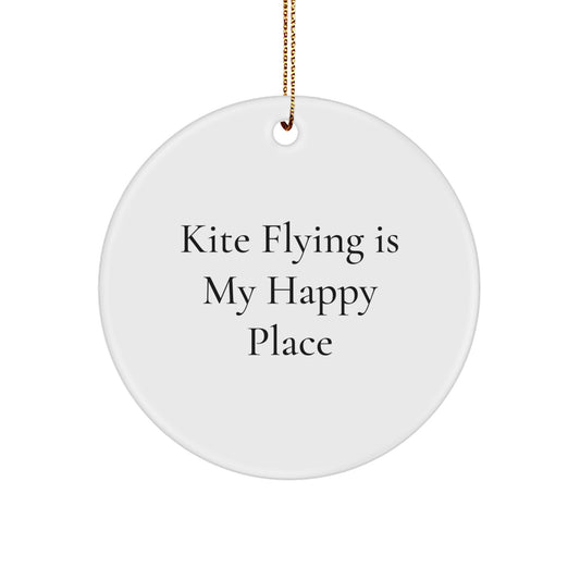 Kite Flying Gifts from Friends for Men, Women, or Family - Circle Ornament, Inspirational Quote 'Kite Flying Is My Happy Place' for Christmas - Image 1