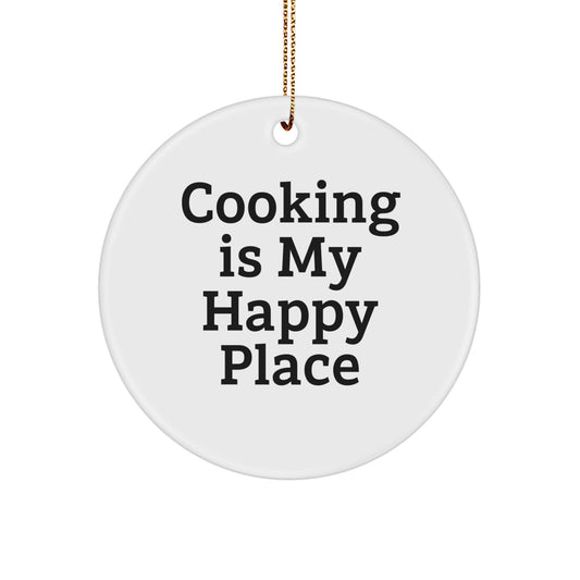 Funny Cooking Gifts for Men - Circle Ornament with Cooking Is My Happy Place Quote, Gifts from Family to Friends on Christmas - Image 1