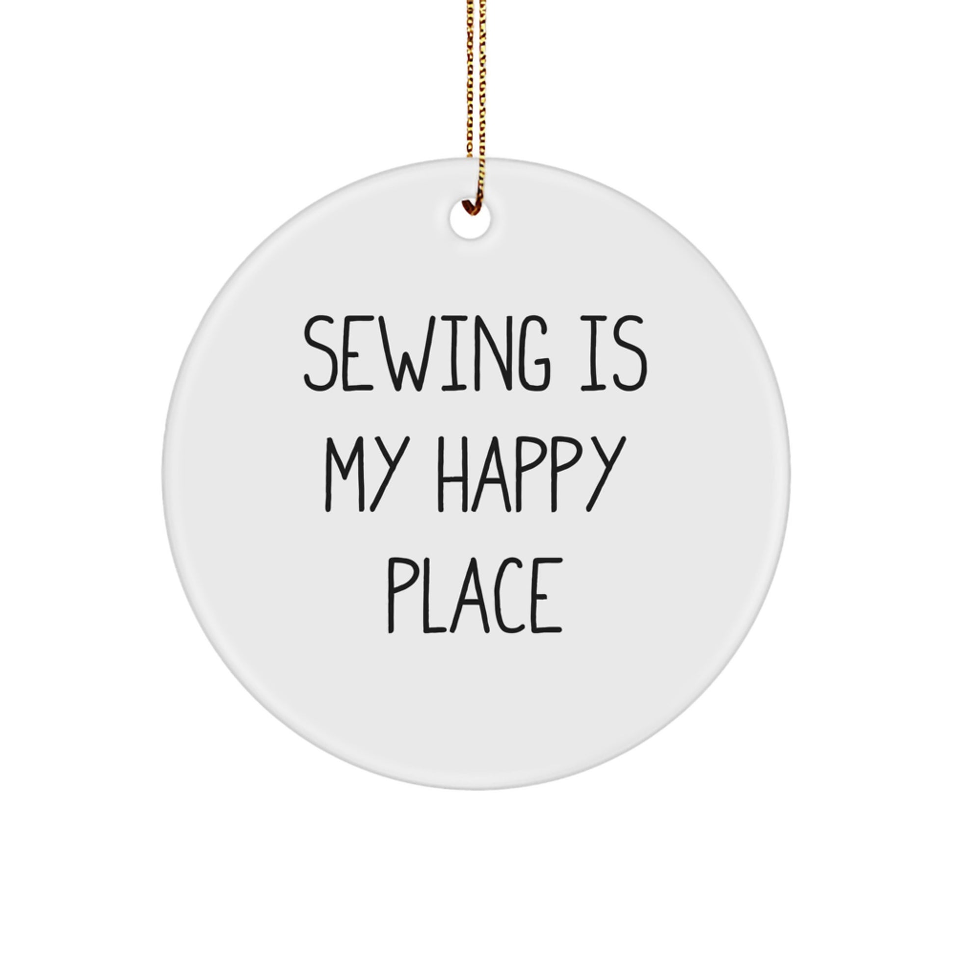 Sewing Enthusiast Gifts from Men, Women, Friends, or Family - Merry Christmas Unique Sewing Circle Ornament with 'Sewing Is My Happy Place' Quote - Perfect for Sewing Lovers - Image 1