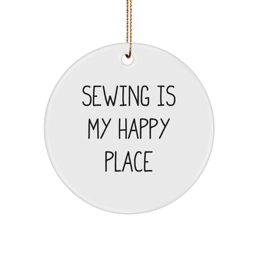 Sewing Enthusiast Gifts from Men, Women, Friends, or Family - Merry Christmas Unique Sewing Circle Ornament with 'Sewing Is My Happy Place' Quote - Perfect for Sewing Lovers - Image 1