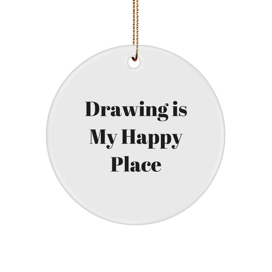 Funny Drawing Gifts for Him, Circle Ornament, Christmas Unique Gifts from Friends or Family - 'Drawing Is My Happy Place' - Image 1