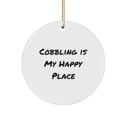 Cobbling Enthusiast Circle Ornament, Gifts from Friends for Men, Women, or Family Members Enjoying the Cobbling Hobby - 'Cobbling Is My Happy Place' Quote. - Image 1