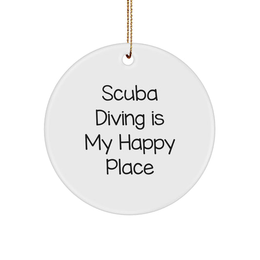 Funny Scuba Diving Gifts for Men, Women, Friends, or Family - Scuba Diving Is My Happy Place Circle Ornament, Perfect Christmas Unique Gifts from Friends, Coworkers - Image 1