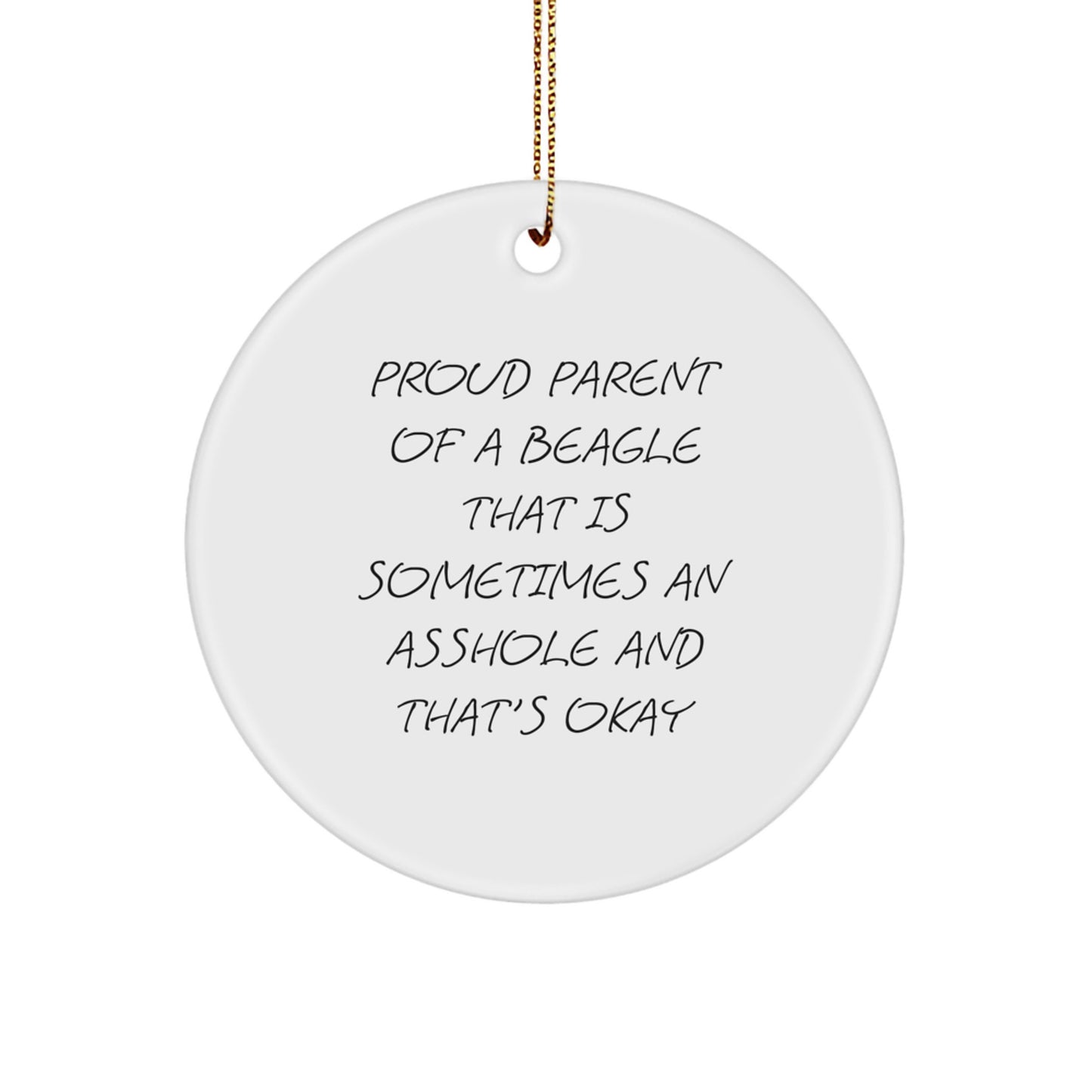 Funny Beagle Dog Gifts for Beagle Lovers, Christmas Unique Ornaments for Home Decor, Circle Ornament with Gold Cord, Gifts from Friends and Family - Image 1