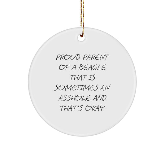 Funny Beagle Dog Gifts for Beagle Lovers, Christmas Unique Ornaments for Home Decor, Circle Ornament with Gold Cord, Gifts from Friends and Family - Image 1