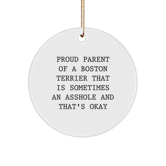 Funny Boston Terrier Dog Christmas Circle Ornament Gifts from Friends for Proud Parents - Image 1
