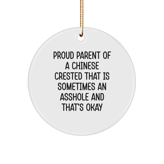 Chinese Crested Dog Circle Ornament, Funny Quote Gifts from Family, Friends, Coworkers for Christmas Unique Presents - Image 1