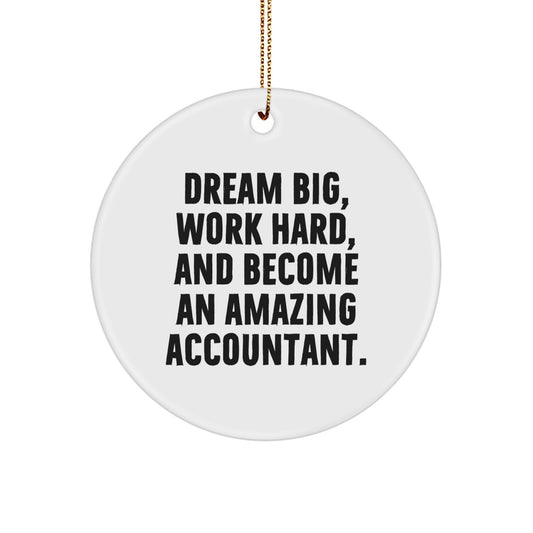 Funny Christmas Unique Gifts for Accountants - 'Dream Big, Work Hard, And Become An Amazing Accountant.' Circle Ornament from Friends and Family - Image 1