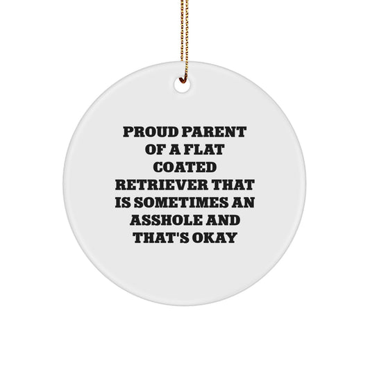 Flat Coated Retriever Dog Lover Gifts from Friends for Christmas Unique Circle Ornament - Proud Parent Quote - Image 1