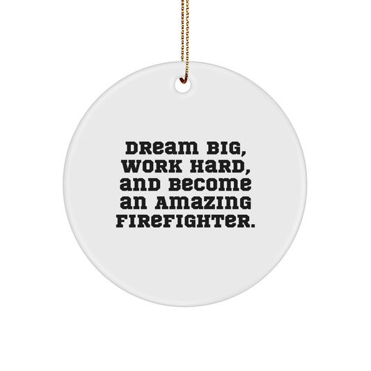 Funny Firefighter Gifts from Men to Firefighter Friends, Christmas Unique Circle Ornaments, Inspirational Quotes for Firefighters, White Circle Shaped MDF Ornament - Image 1