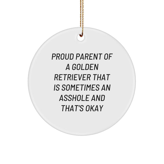 Funny Golden Retriever Dog Gifts for Men - Proud Parent Ornament, Circle Christmas Decor, Unique Present from Family for Friends - Image 1