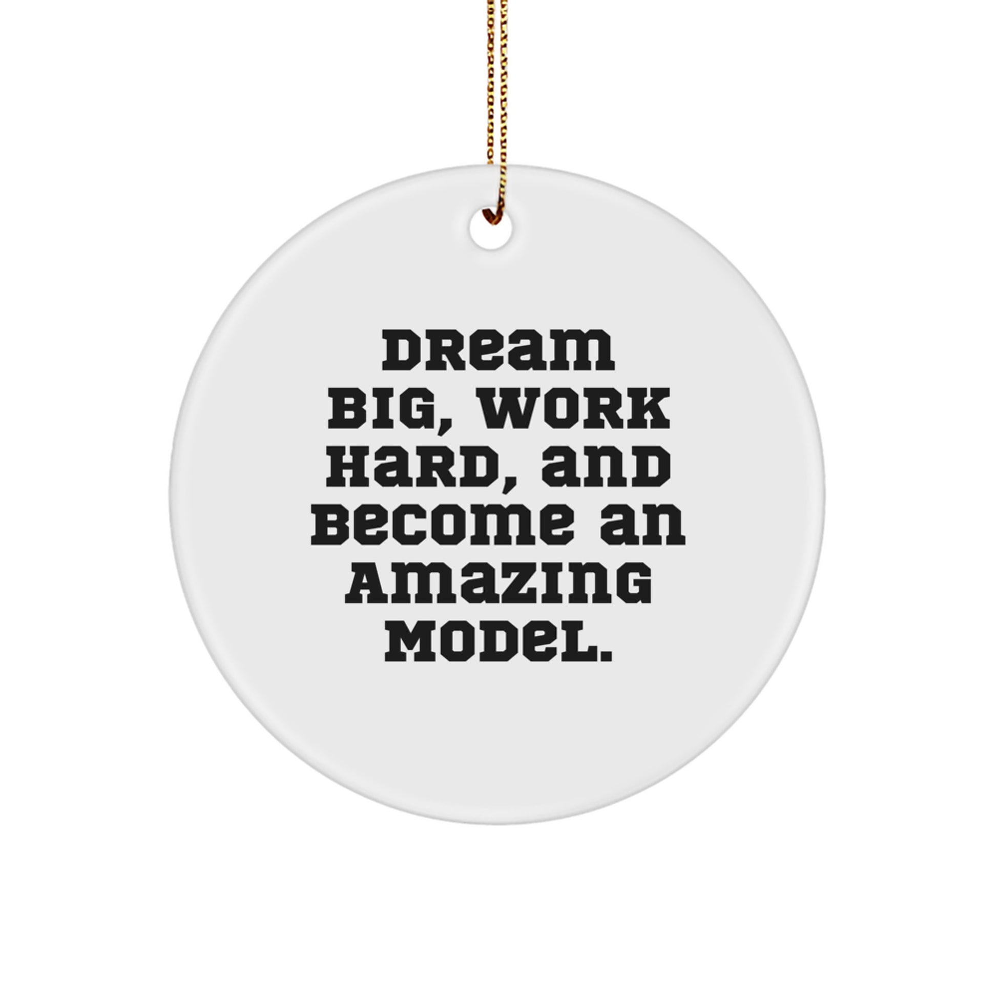 Model Gifts for Men and Women, Funny Christmas Circle Ornament, Dream Big Work Hard Quote, Great Gift for Coworkers, Friends, and Family - Image 1