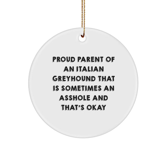 Italian Greyhound Dog Lover Funny Gifts from Family - Gifts for Italian Greyhound Dog Owners at Christmas with Circle Ornament - Proud Parent Quotes - Image 1