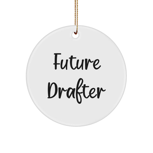 Funny Future Drafter Gifts from Friends to Family - Christmas Unique Circle Ornament - 'Future is Written with a Pen' - Drafter Desk Decoration, MDF Wood with High-Gloss Finish - Image 1