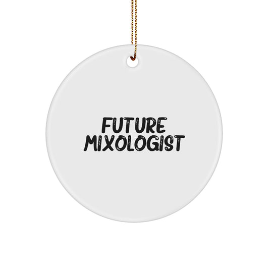 Funny Future Mixologist Circle Ornament, Gifts from Friends for Christmas Unique Gifts, 'Future Mixologist' Quote, White Circle Ornament for Men, Women, or Coworkers - Image 1