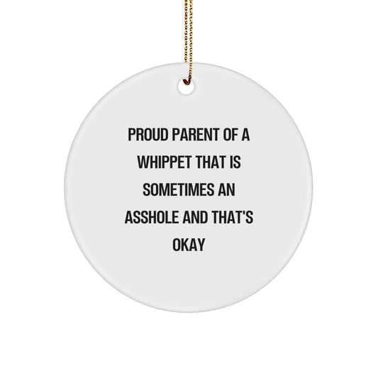 Whippet Dog Circle Ornament Proud Parent Christmas Gift Present for Her - Image 1