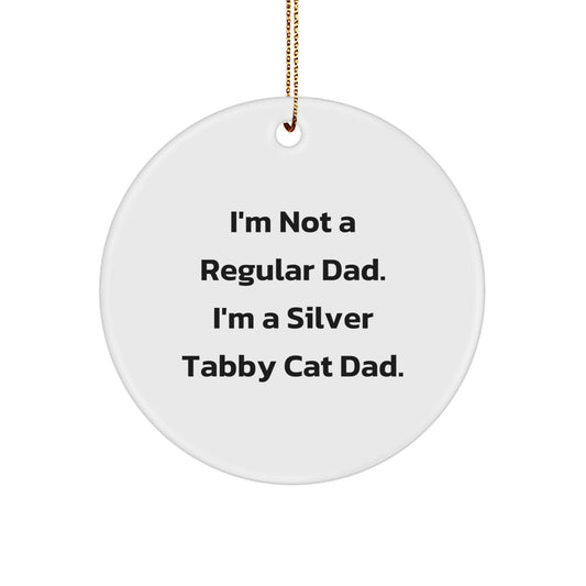 Funny Silver Tabby Cat Dad Gifts from Men to Friends for Christmas Unique Presents, Silver Tabby Cat Circle Ornament, Silver Tabby Cat Lover's Christmas Unique Gift - Image 1