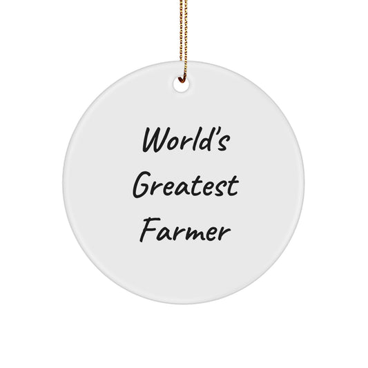 Funny World's Greatest Farmer Gifts for Men, Unique Christmas Ornaments, Circle Shape, White Color, Gifts from Friends - Image 1