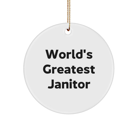 Funny Janitor Gifts for Men from Friends - 'World's Greatest Janitor' Circle Ornament, White, Christmas Unique Gifts - Image 1