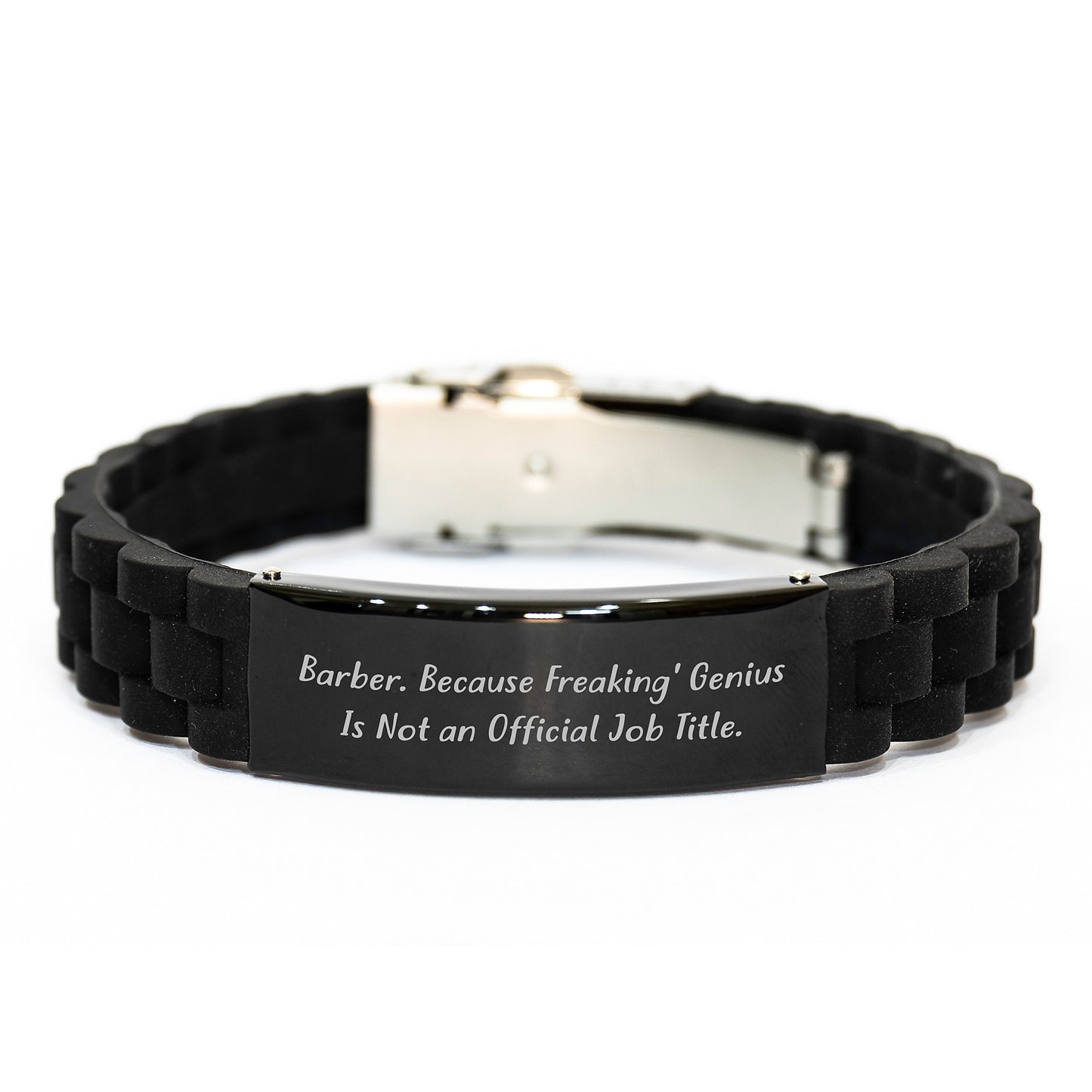 Funny Barber Gifts from Men to Friends, Christmas Unique Presents for Him, Glide lock Clasp Bracelet, Because Freaking' genius Is Not An Official Job Title. - Image 1