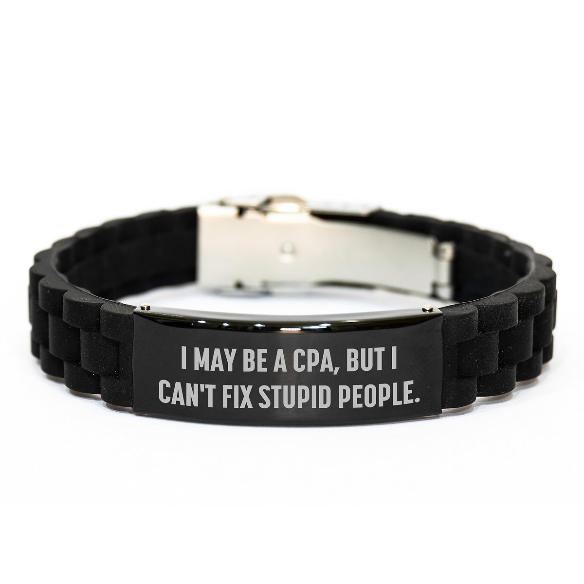 Funny Inspirational Gifts from Men to their CPA Mom Funny Quote Glide lock Clasp Bracelet Adjustable Black Stainless Steel Silver Silicone - Image 1