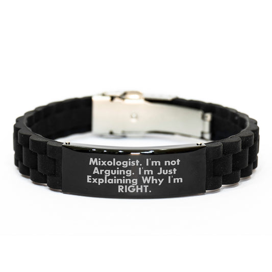 Mixologist Funny Quote Glide lock Clasp Black Stainless Steel Silicone Adjustable Gift for Him from Friends - Image 1