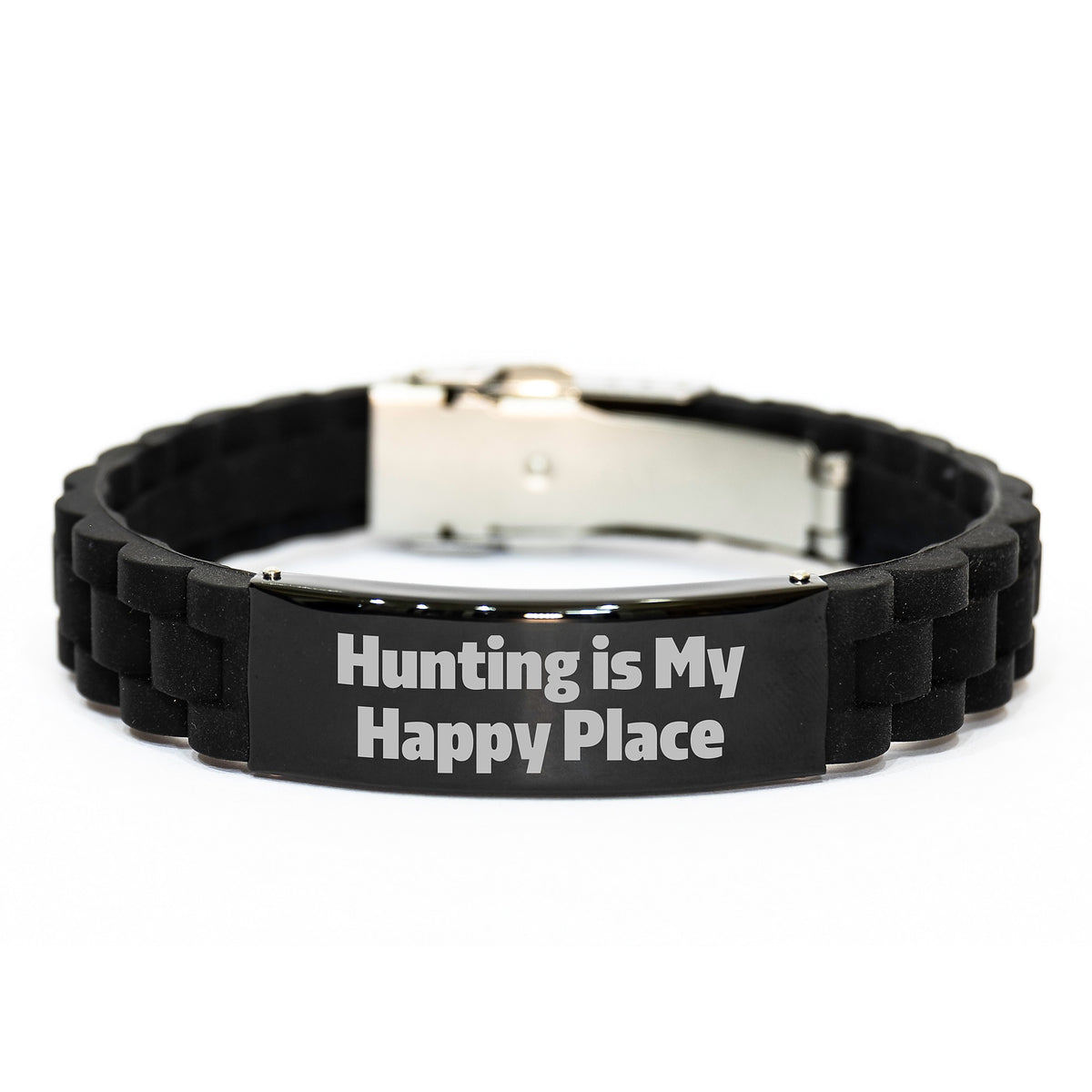 Funny Hunting Gifts for Men, Glide lock Clasp Bracelet with 'Hunting Is My Happy Place' Quote, Black Stainless Steel, Graduation Unique Gifts from Friends - Image 1